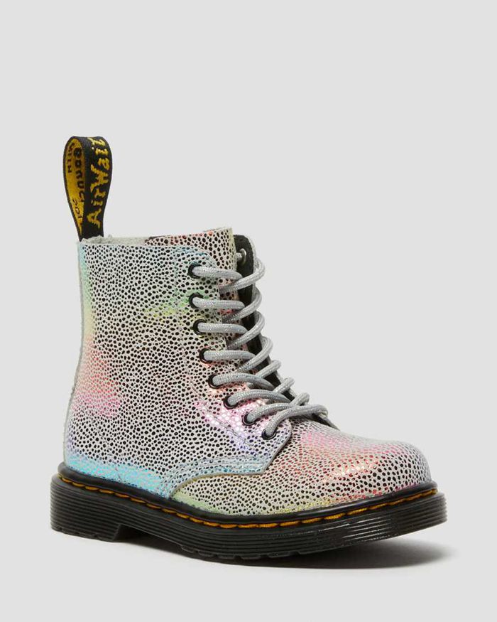 Dr Martens Kids Toddler 1460 Pascal Iridescent Lace Up Boots Silver - 62517NPRO